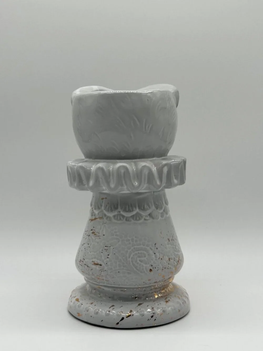 Anthropologie Stoneware Owl Chess Piece Vase Gray Gold Retired Regency Whimsical